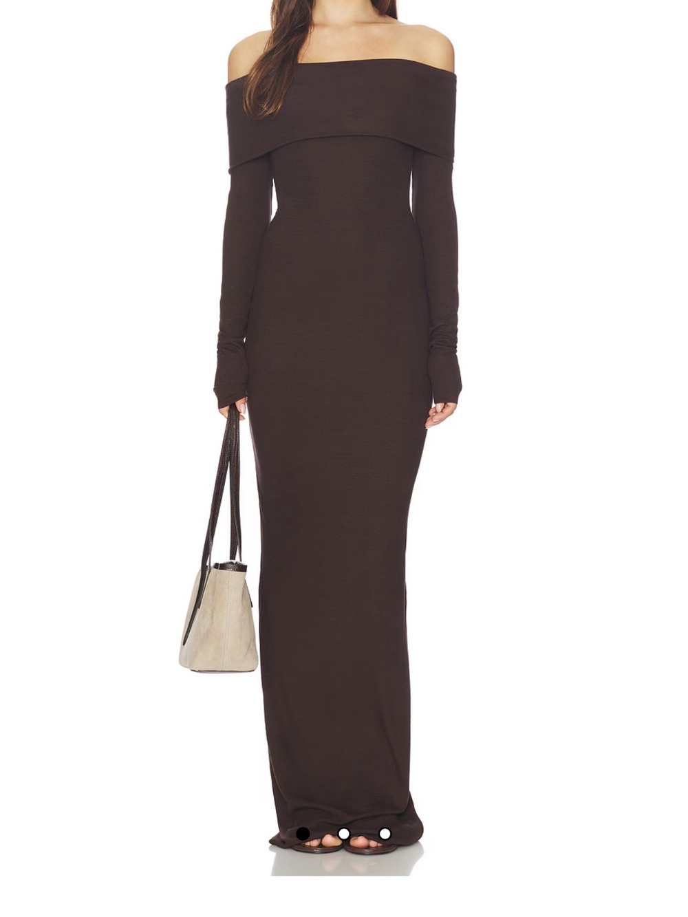 Eterne Off-Shoulder Maxi Dress in Dark Brown